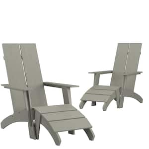 Gray Resin Outdoor Lounge Chair in Gray (Set of 2)