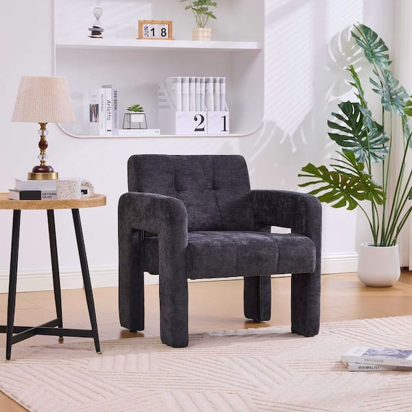 Agnes Black 26.57 in. Chenille Upholstered Accent Chair with Straight Arm