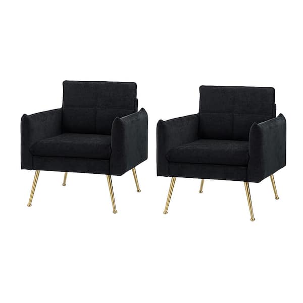JAYDEN CREATION Nina Black Armchair with Welt Trim Set of 2