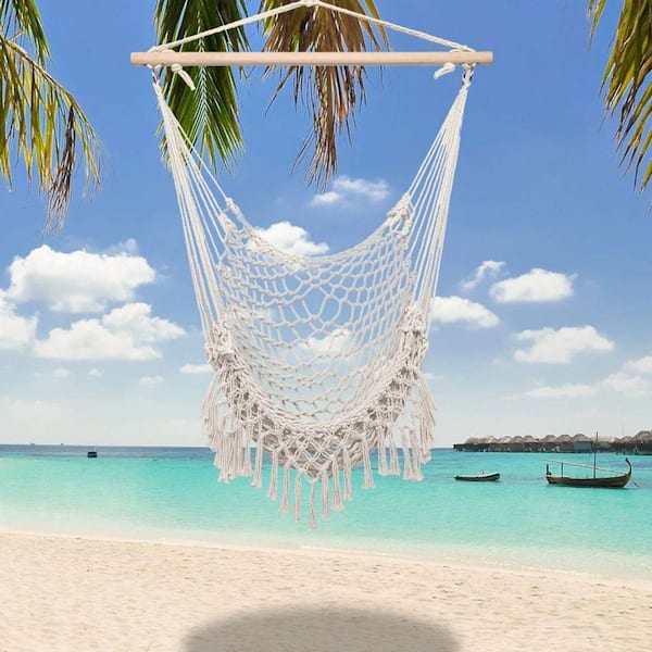 Unbranded 35.4 in. Hammock Chair, Cotton Rope Sling with Tassels , Beige