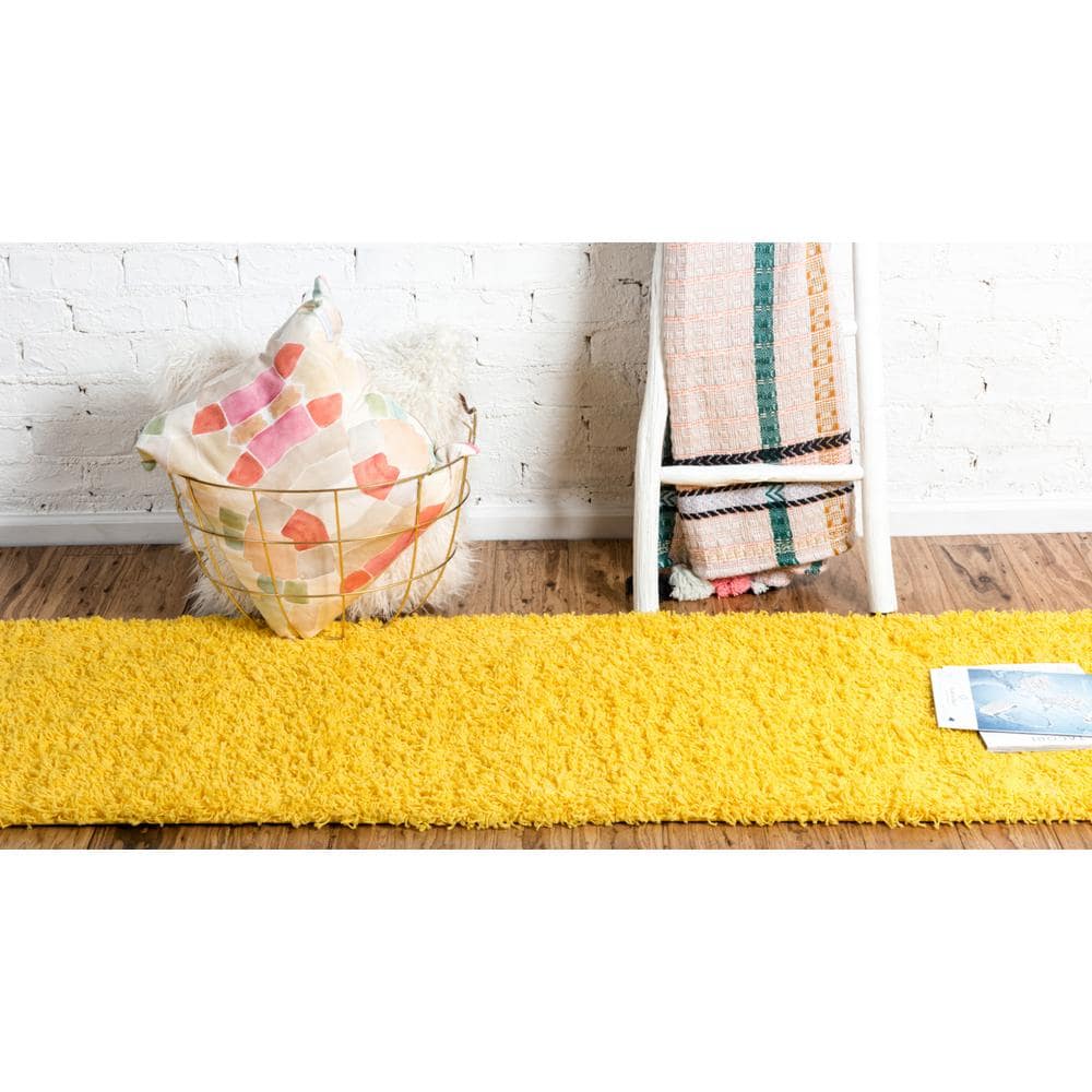 Tuscan Sun Yellow Luxurious Shag Runner Rug 2' x 6' 5"