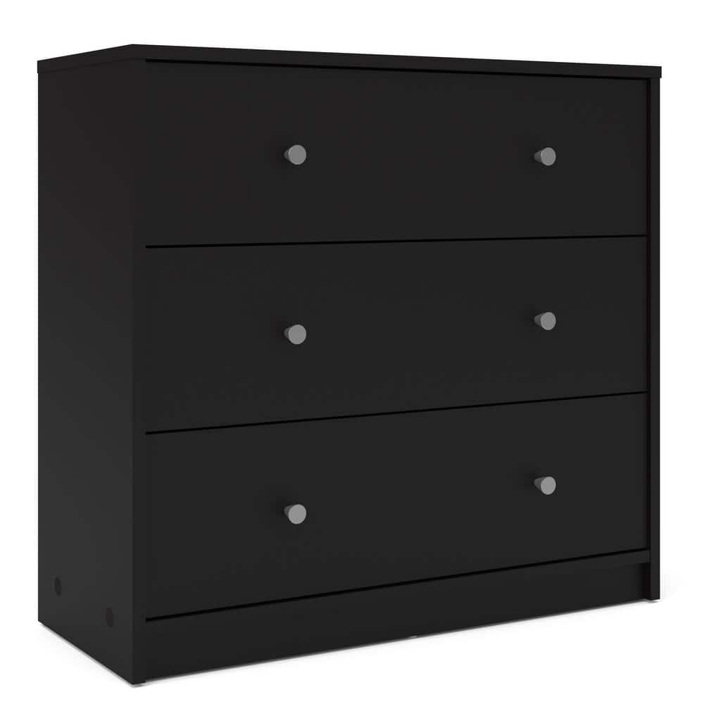 Sleek Portland Black Engineered Wood 3-Drawer Horizontal Dresser
