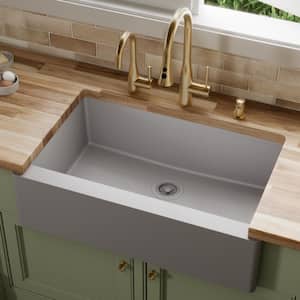 Farmhouse/Apron-Front Quartz/Granite Composite 34 in. Single Bowl Kitchen Sink in Grey