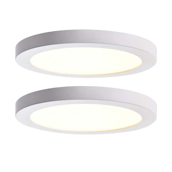 7 in. Matte White Round Flat 3000K 4000K 5000K Integrated LED Disk Flush Mount Ceiling Light for Foyer Hallway (2-pack)