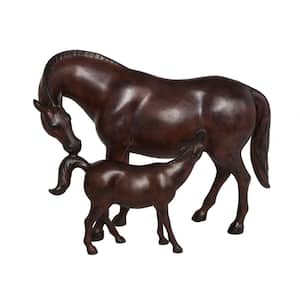 12 in. Dark Brown Polystone Horse Sculpture with Mom and Baby