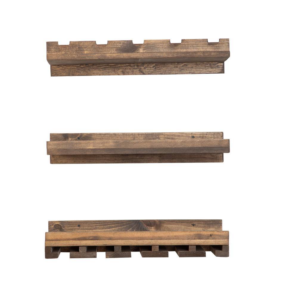 Imperative Décor Floating Rustic Wood Wall Mounted Wine Rack Shelf Handmade in The USA Dark Walnut 