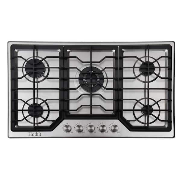 Unbranded 34 in. 5-Burners 36000BTU Recessed Gas Cooktop in Stainless Steel Gas Stove Top