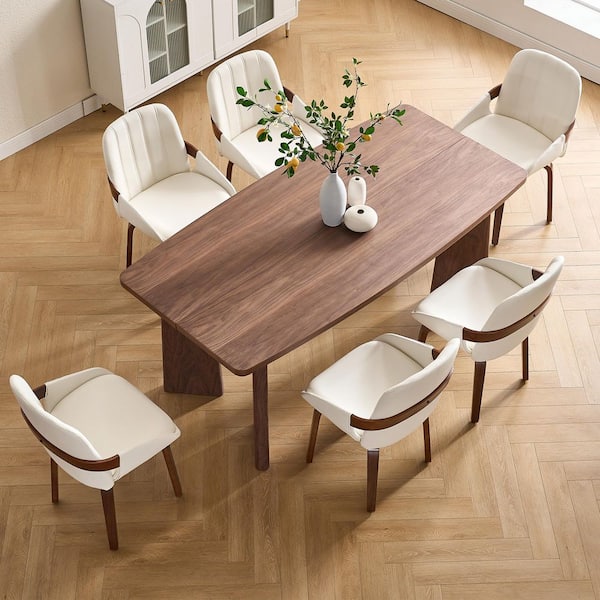 White Faux Leather Upholstered Swivel Dining Chairs with Bentwood Legs (Set of 6)