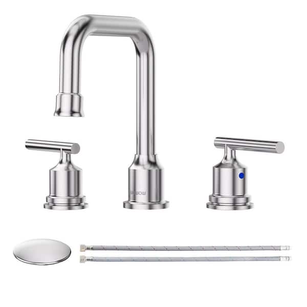 8 in. Widespread Double Handle Bathroom Faucet with Drain Kit in Polished Chrome