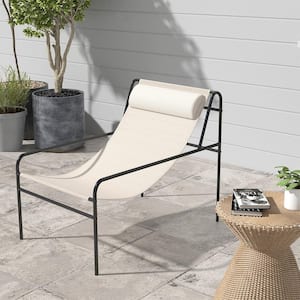 Patio Sling Chair Modern Accent Chair w/Removable Headrest & Sturdy Metal Frame