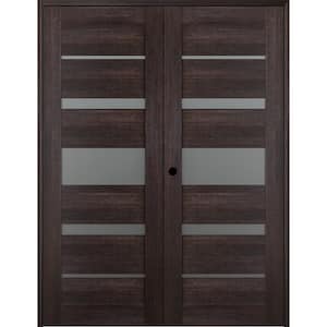 Vona 07-03 48"x 80" Right Hand Active 5-Lite Frosted Glass Veralinga Oak Wood Composite Double Prehung French Door