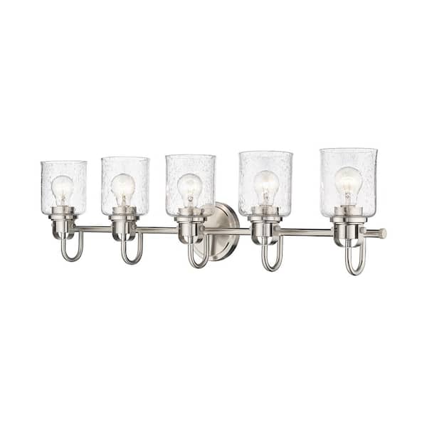 Unbranded Kinsley 35 in. 5-Light Brushed Nickel Vanity-Light with Clear Seeded Glass Shades