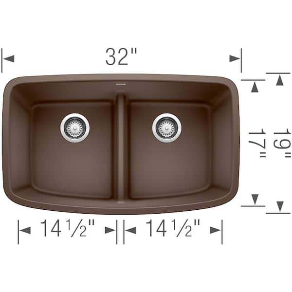 VALEA Cafe Brown Granite Composite 32 in. 50/50 Double Bowl Undermount Kitchen Sink