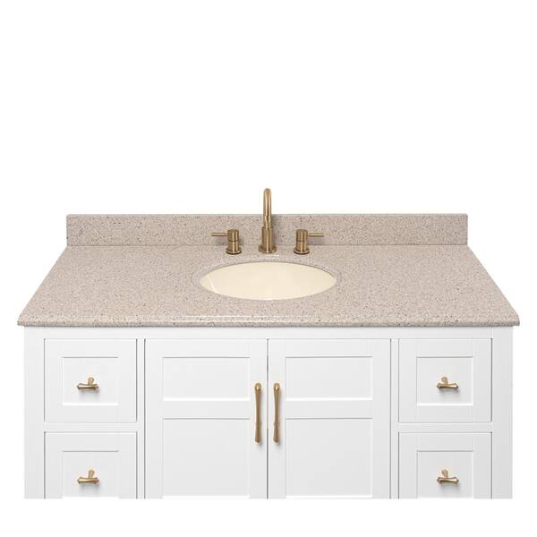 61 in. W Granite Vanity Top in Beige with Double Biscuit Bowls and 8 in. Faucet Spread