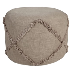 Solid Light Brown Cotton 18 in. x 18 in. x 14 in. Textured Decorative Diamond Pouf Ottoman