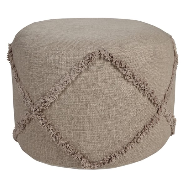 Unbranded Solid Light Brown Cotton 18 in. x 18 in. x 14 in. Textured Decorative Diamond Pouf Ottoman