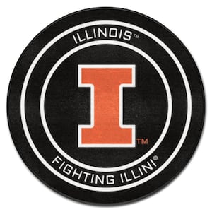 Illinois Black 2 ft. Round Hockey Puck Accent Rug