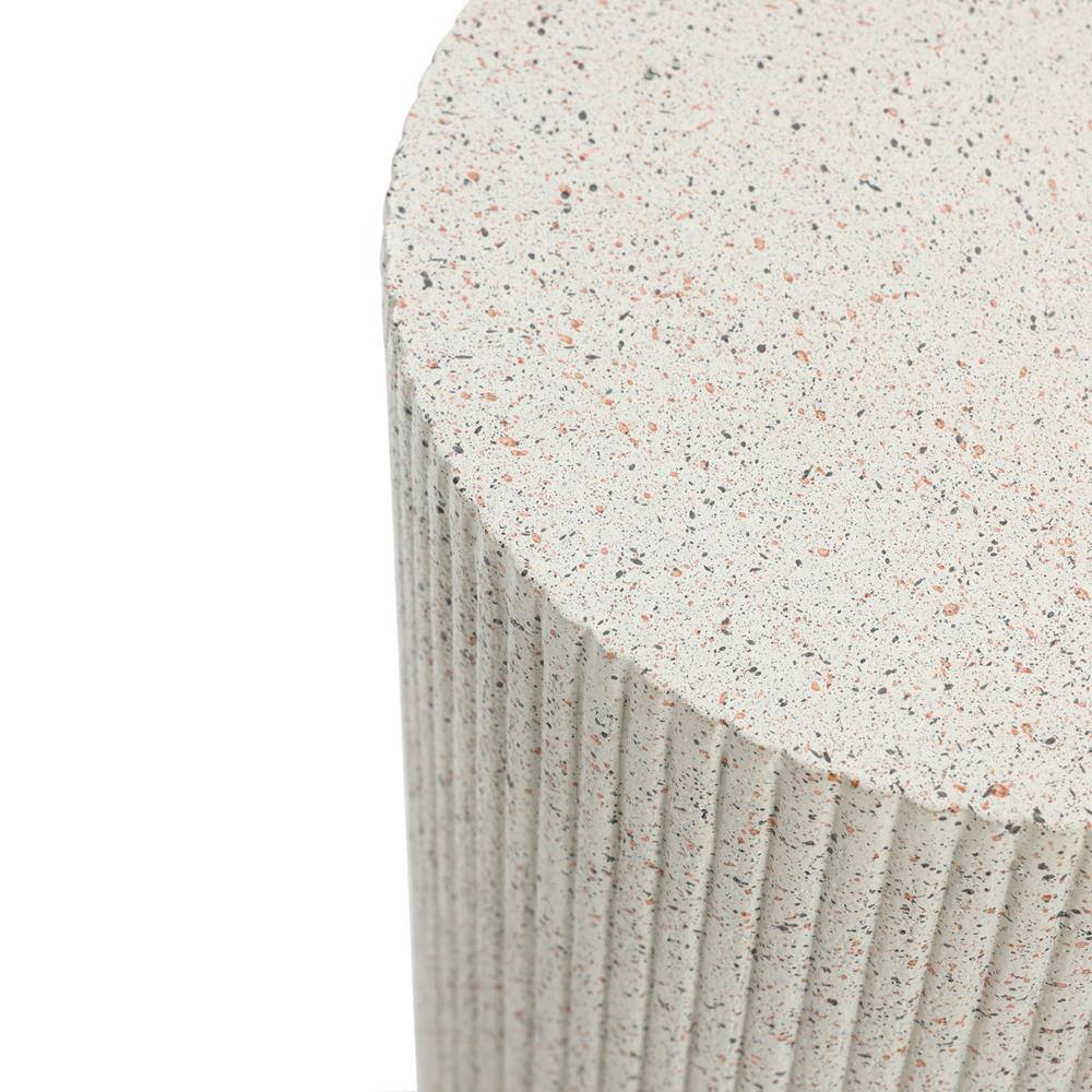 Ivory White Cement Round Outdoor Side Table with Gray Flecks
