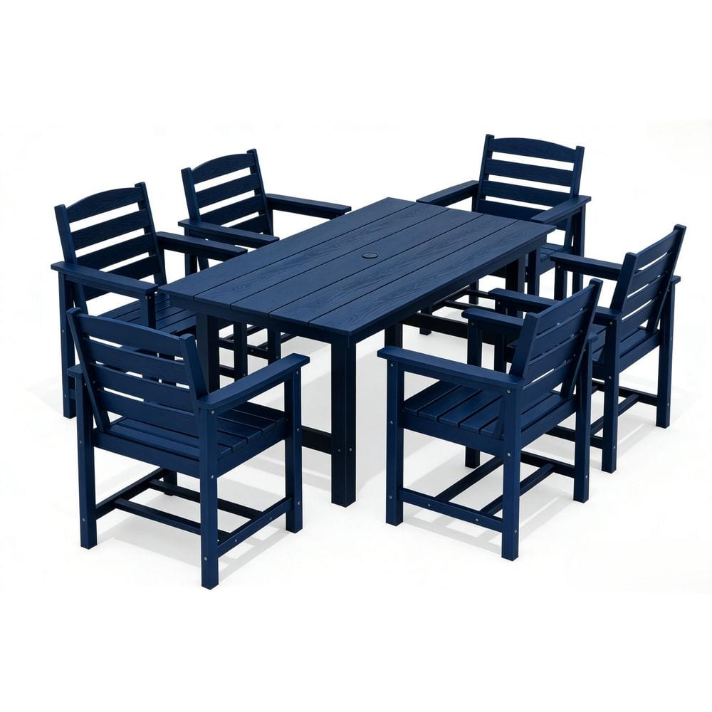 7-Piece Plastic Outdoor Dining Set, Weather-Resistant Patio Dining Set, Navy Blue price history on PriceWatchPro