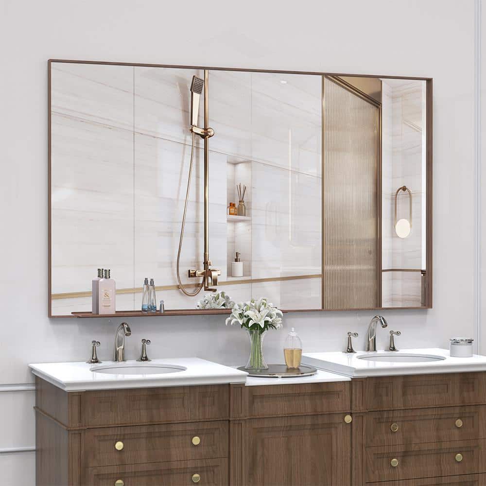 Brown 60 in W x 36 in. H Art Deco Rectangle Wood Framed Mirror Wall Mirror Wall Decor Mirror Bathroom Vanity Mirror