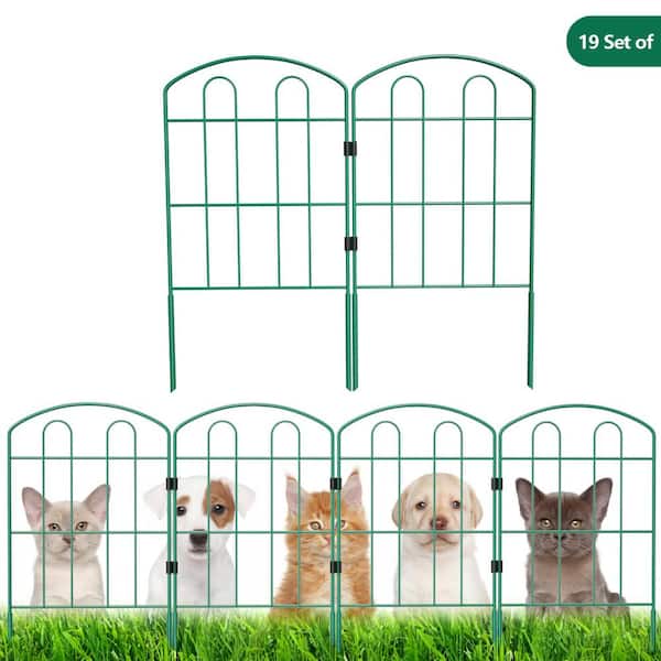 Oumilen 24 in. H x 13 in. L Metal Garden Fence, Green Outdoor Double Gate Type Fence (19-Pack)