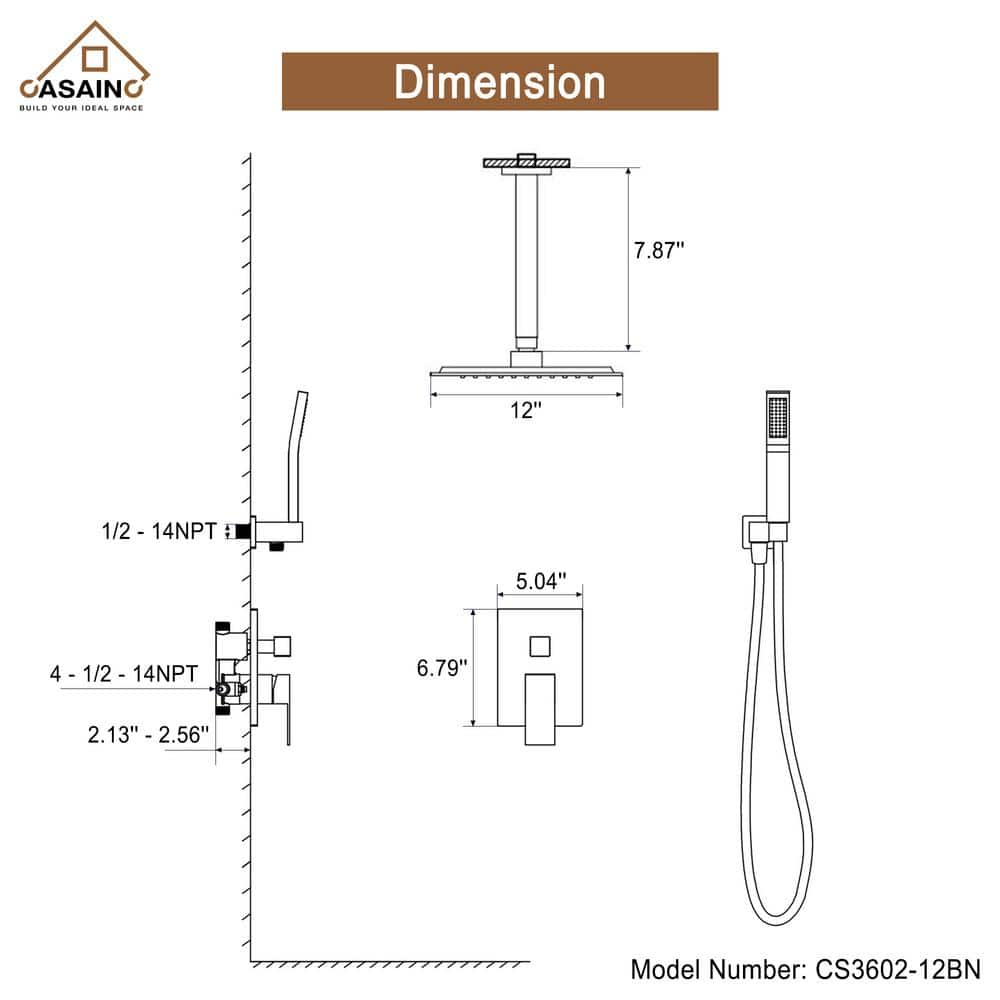 12'' Matte Black Nickel Rain Shower System with Handheld