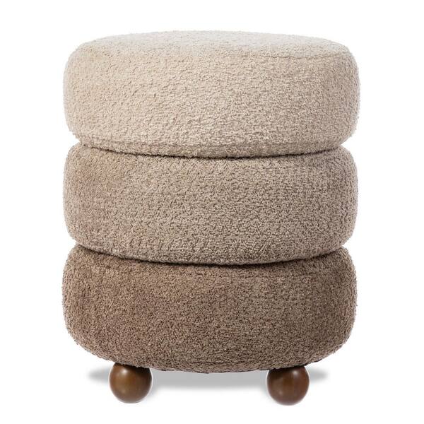 Modern Gradient Brown Upholstered Storage Ottoman or Accent Stool with Rubberwood Ball Feet
