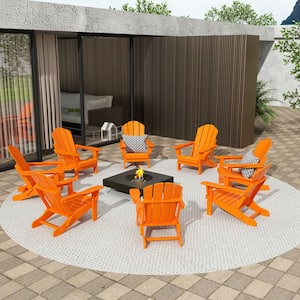 Addison Orange 8-Piece Plastic Folding Outdoor Patio Fade Resistant Adirondack Conversation Chair Set