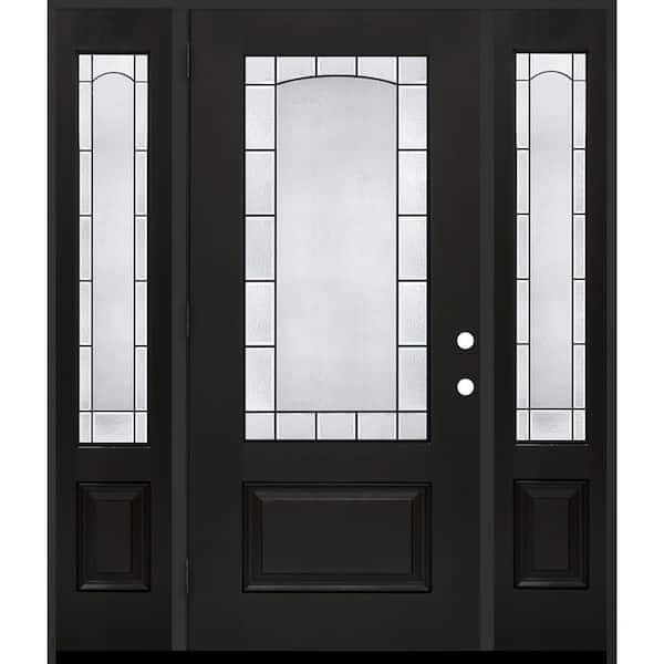 Regency 68 in. x 80 in. 3/4L Empire Decorative Glass RHOS Onyx Mahogany Fiberglass Prehung Front Door w/14in-SLs6-9/16