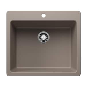 Liven SILGRANIT 25 in. Drop-In/Undermount Single Bowl Granite Composite Kitchen Sink in Truffle