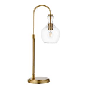 Verona 27 in. Brushed Brass Arc Table Lamp with Seeded Glass Shade