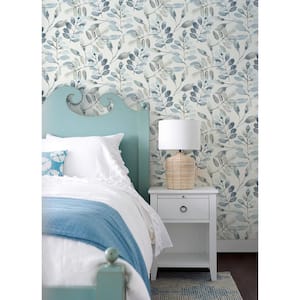 Pinnate Blue Paper Pre-Pasted Matte Leaves Strippable Wallpaper