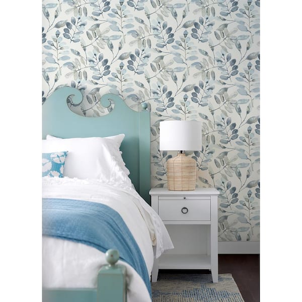 Pinnate Blue Paper Pre-Pasted Matte Leaves Strippable Wallpaper