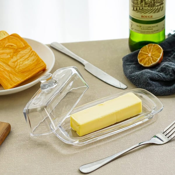 8 in. Art Glass Butter Dish with Lid, Multi-Purpose Preserving Serving Dessert Tray Bowl for Countertop