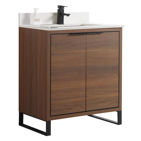 FINE FIXTURES Opulence 30 in. W x 18 in. D x 33.5 in. H Bath Vanity in Walnut Ebony with White Carrara Single sink Top