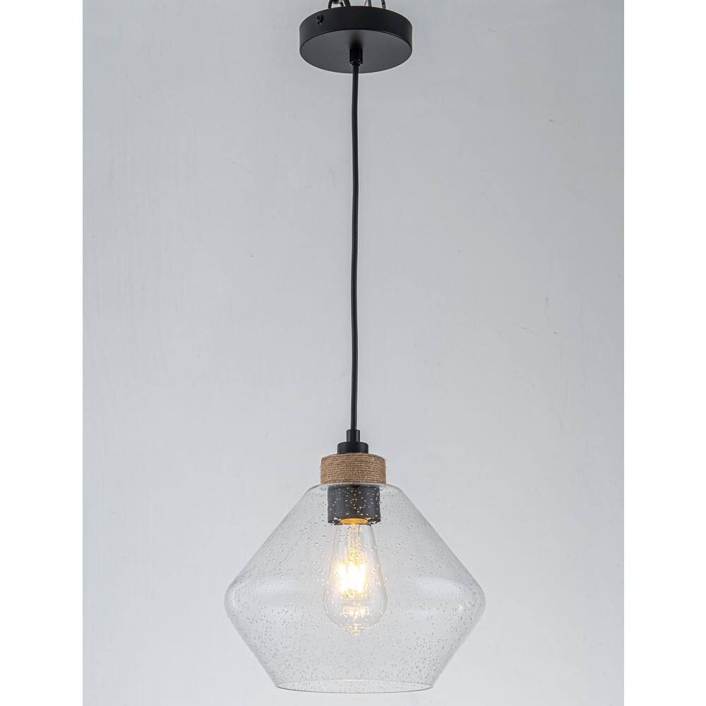 9.84 in. 1-Light Modern Farmhouse Matte Black Pendant Light with Seeded Glass Shade for Kitchen Island and Hallway price history on PriceWatchPro