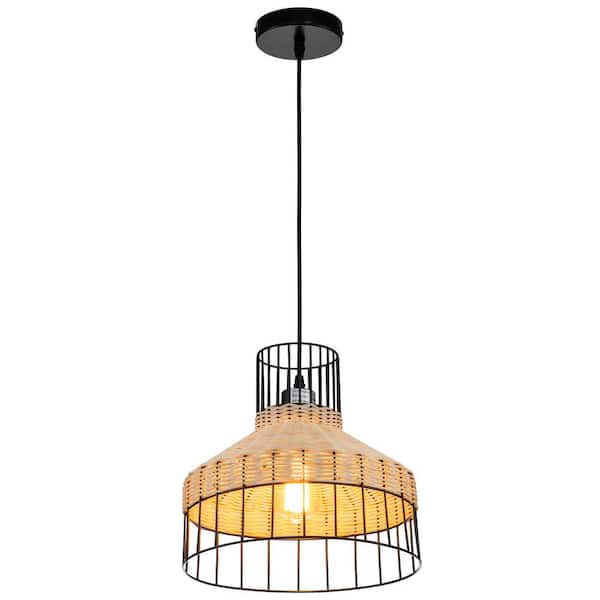 C Cattleya 1-Light Black Finish Natural Rattan Island Pendant Light