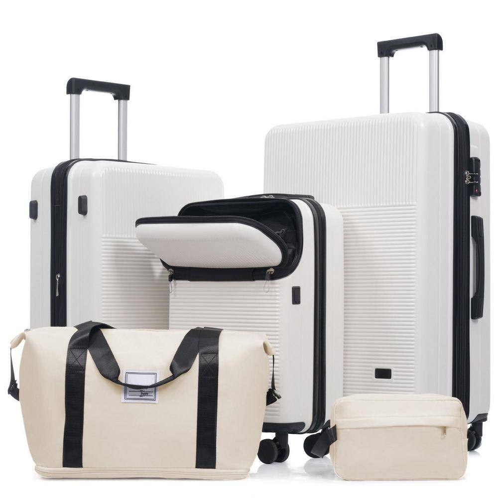 INNOBULE 5 Pieces Luggage Set White ABS Plastic Hardside w