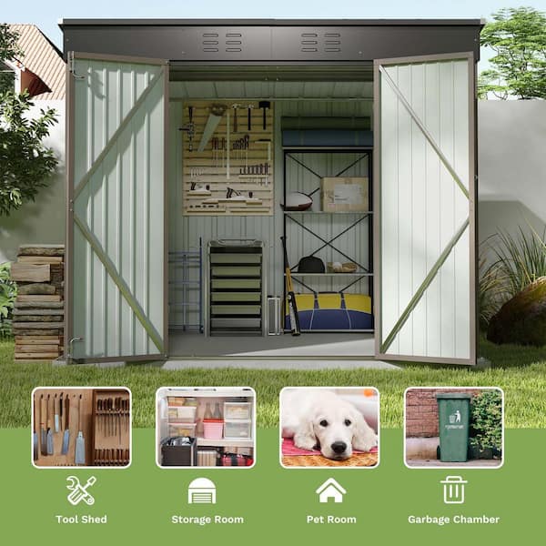 8 ft. W x 6 ft. D New Designed Outdoor Storage Brown Metal Shed with  Sloping Roof and Double Lockable Door (42 sq. ft.)