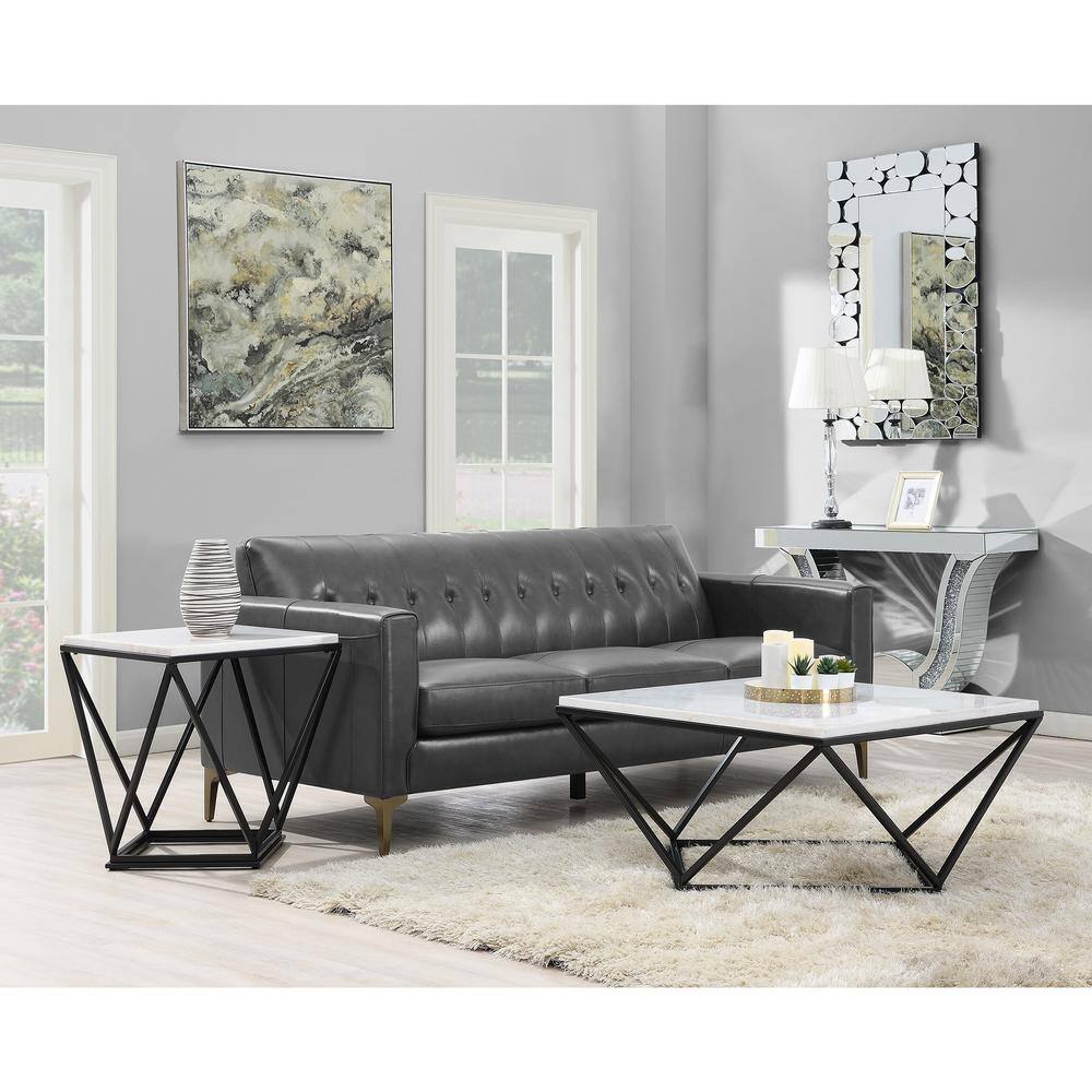 Conner White Marble and Black Metal 2-Piece Table Set