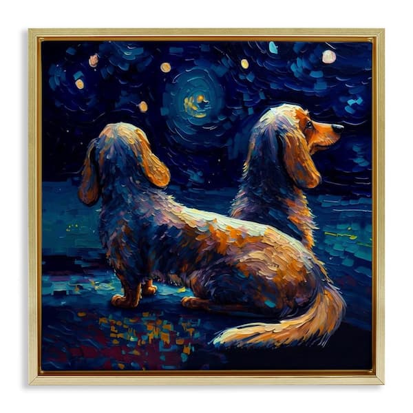 Stupell Industries Van Gogh Style Dogs by Svetlana Aleynikova Gold Floater Frame Animal Graphic Art Print 18 in. x 18 in.