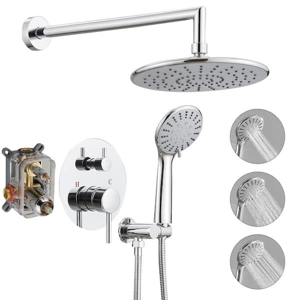 HOMEMYSTIQUE Round Single-Handle 3-Spray Rain Shower Head Round High-Pressure Shower Faucet in Polished Chrome (Valve Included)