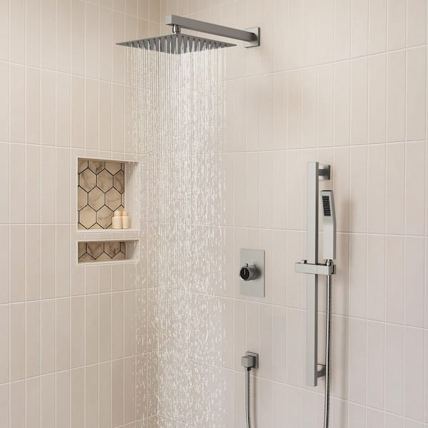 2-Spray Patterns 2.5 GPM 10 in. Dual Shower Head Wall Mount Fixed Shower Head with Handheld in Brushed Nickel