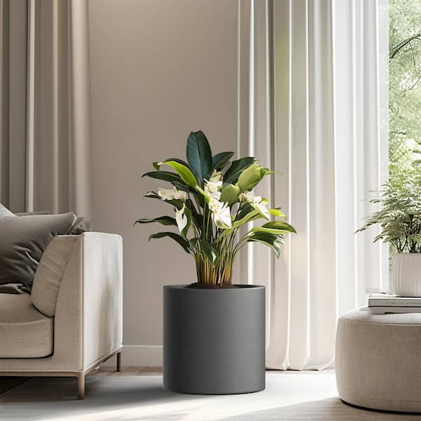 Lightweight 16in. x 16in. Granite Gray Extra Large Tall Round Concrete Plant Pot/Planter for Indoor & Outdoor