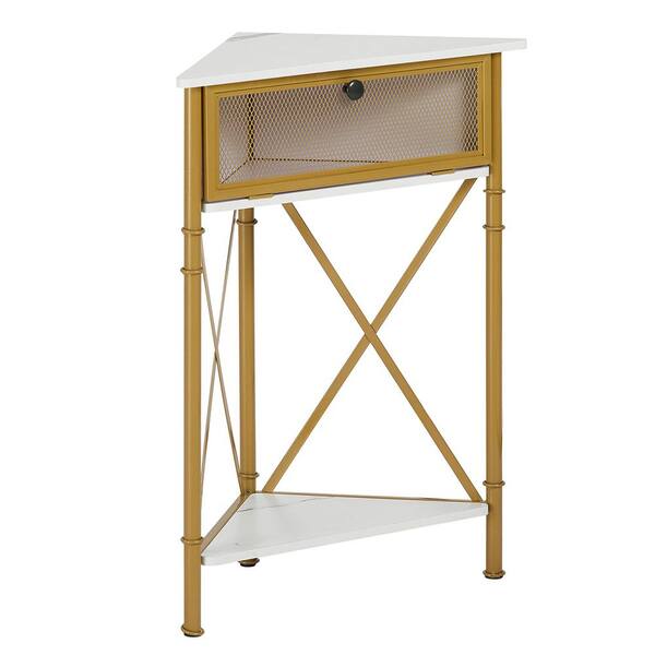 VECELO 3-Tier Corner Cabinet with Metal Frame, Gold Storage Shelf