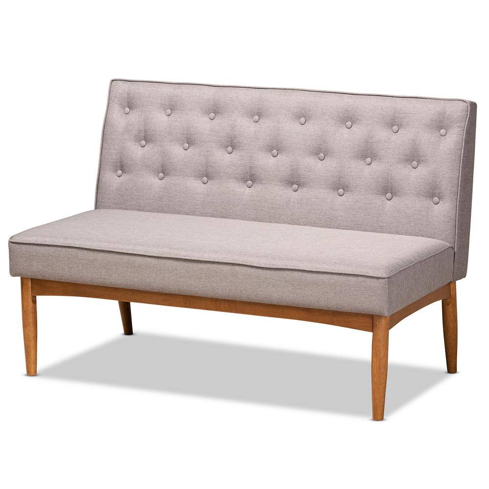 Riordan Mid-Century Modern Grey Upholstered Walnut Wood Dining Nook Set