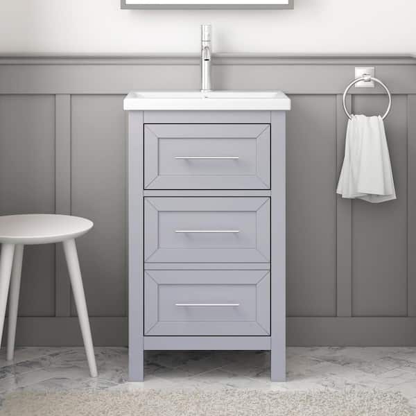 TJAmerican Glyssia 20 in. W x 15.55 in. D x 35 in. H Single Sink Bath Vanity in Grey Finish with White Ceramic Top
