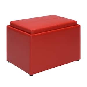 Designs4Comfort Red Faux Leather Storage Ottoman with Reversible Tray