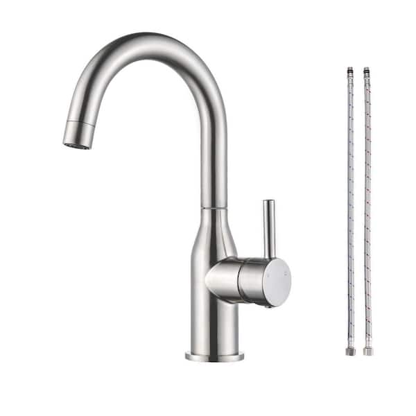 Stainless Steel 1-Hole Single Handle Bar Faucet with Deckplate and Water Supply Lines in Brushed Nickel