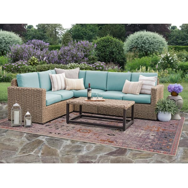 Leisure Made Avalon 5-Pieces Wicker Outdoor Sectional Set with Spa Blue ...